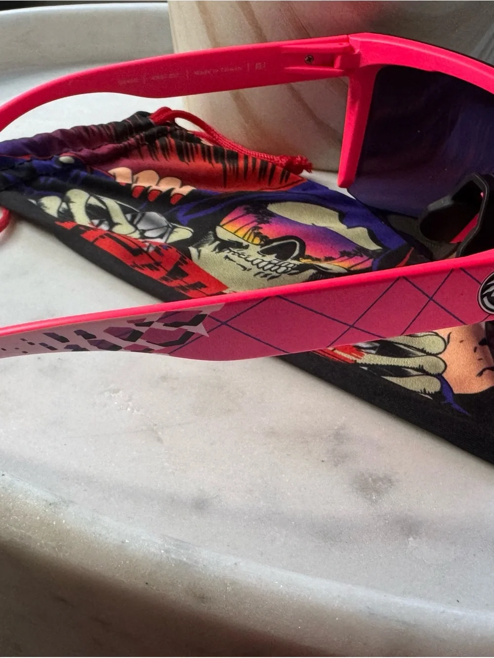 Sport Shield Sunglasses with Pink Nose Pad and Mirrored Lenses